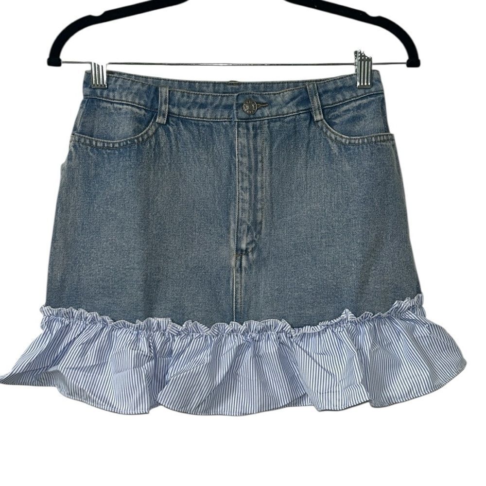 English Factory Girls Kids Denim Blue and White Skirts(Size 13/14)